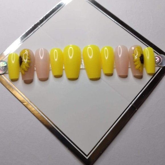 Spring Yellow/Nude/sunflower press on nailset pPN77 - Picture 9 of 10